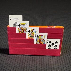 Hand Crafted Fabric Playing Card Holder 5 Pockets with Snap Closure 10.5” Orange